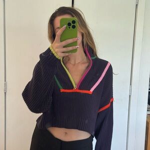 STAUD CROPPED HAMPTON SWEATER NAVY MULTI